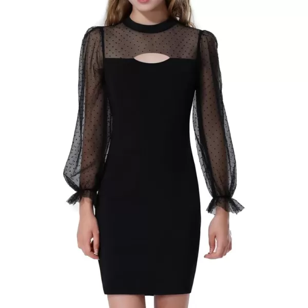 Mebius Girls Appliques Mesh Sleeve Dresses with Pockets Puff Sheer Long Sleeve Bodycon Belted Dress for Party 612YBlackdot