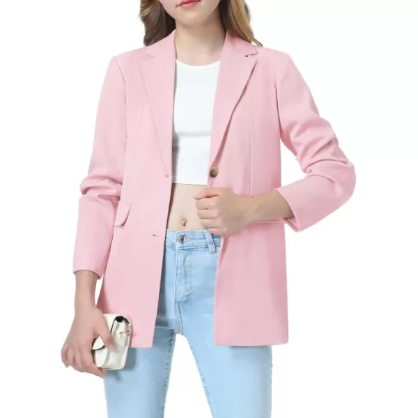 Mebius Girls Blazer Jacket with Inner Pocket Long Sleeve Notched CollarLapel Collar Open Front Casual Kids Blazers SuitPink