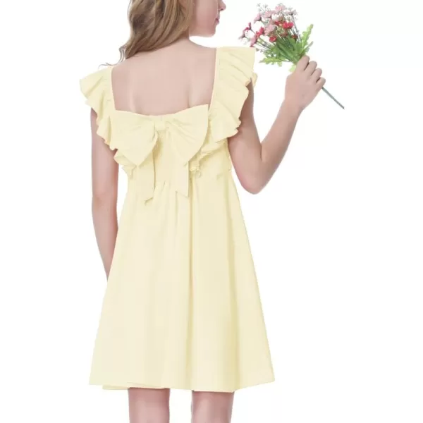 Mebius Girls Bow Back Square Neck Ruffle Sleeve Preppy Dress Tween Cute School Dance A Line Dresses 814YApricot Sleeveless