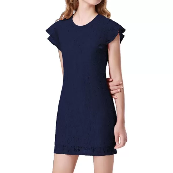Mebius Girls Floral Lace Bodycon Dress Ruffle Sleeve Pencil Formal Dresses Special Occasion Party Birthday 612YBlue