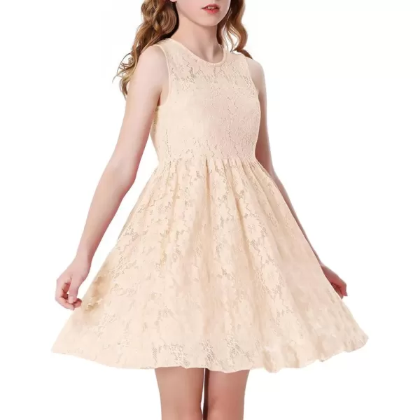 Mebius Girls Lace Dress Wedding Flower Girl Dresses Floral Flowy Sleeveless Crew Neck Aline Party Elegant Kid for 612YApricot
