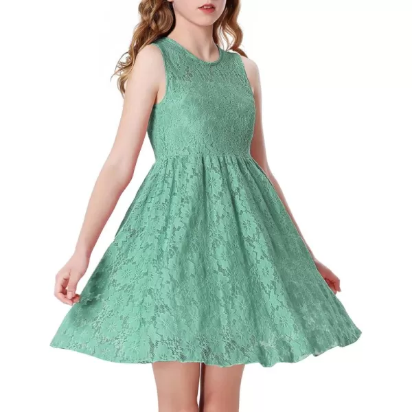 Mebius Girls Lace Dress Wedding Flower Girl Dresses Floral Flowy Sleeveless Crew Neck Aline Party Elegant Kid for 612YGreen