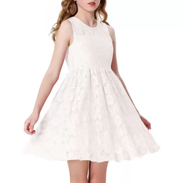 Mebius Girls Lace Dress Wedding Flower Girl Dresses Floral Flowy Sleeveless Crew Neck Aline Party Elegant Kid for 612YWhite