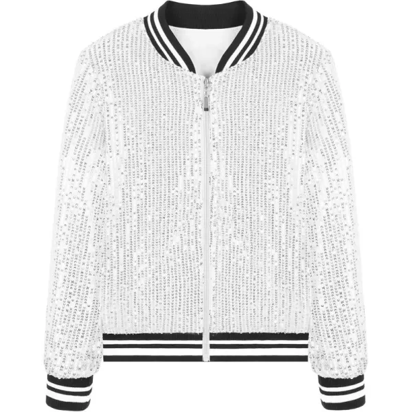 Mebius Girls Sequin Bomber Jacket with Pockets Zipper Long Sleeve Lightweight Sparkle Jackets for Kid 612YSilver