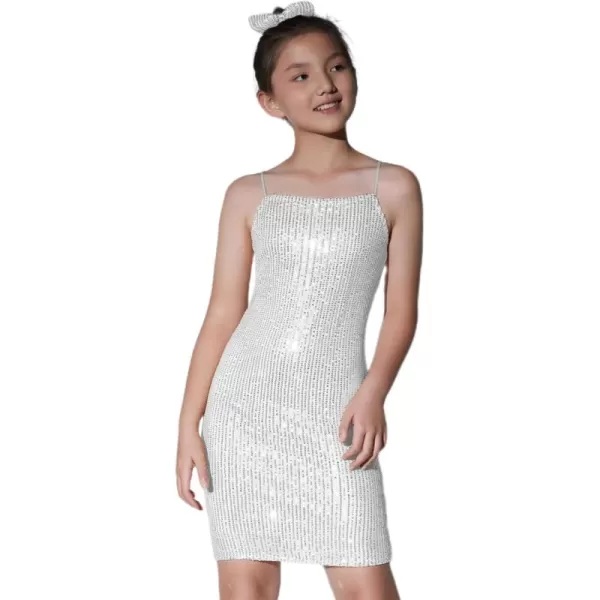 Mebius Girls Sequin Party Dress Bodycon Spaghetti Strap Mini Sparkle School Dance Birthday Special Occasion Dress 814YSilver