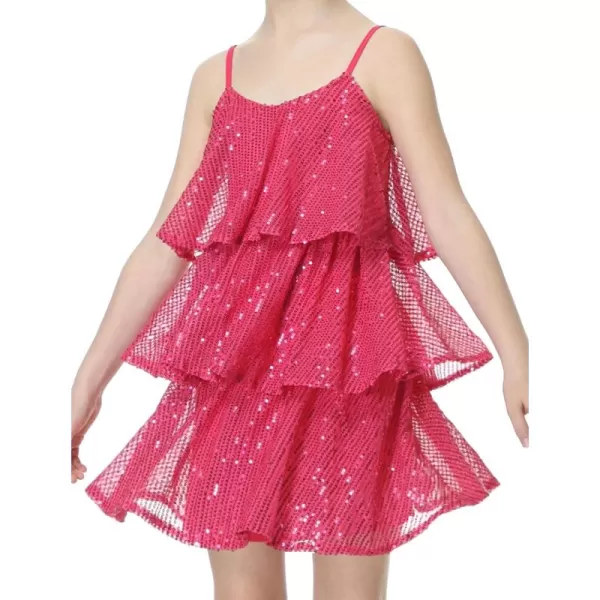 Mebius Girls Sequin Party Dress Bodycon Spaghetti Strap Mini Sparkle School Dance Birthday Special Occasion Dress 814YTiered Hot Pink