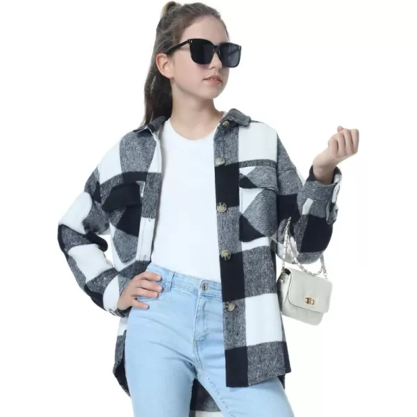 Mebius Girls Shacket Jacket Long Sleeve PlaidCorduroy Color Block Button Down Casual Collared Shirt with PocketGray Plaid