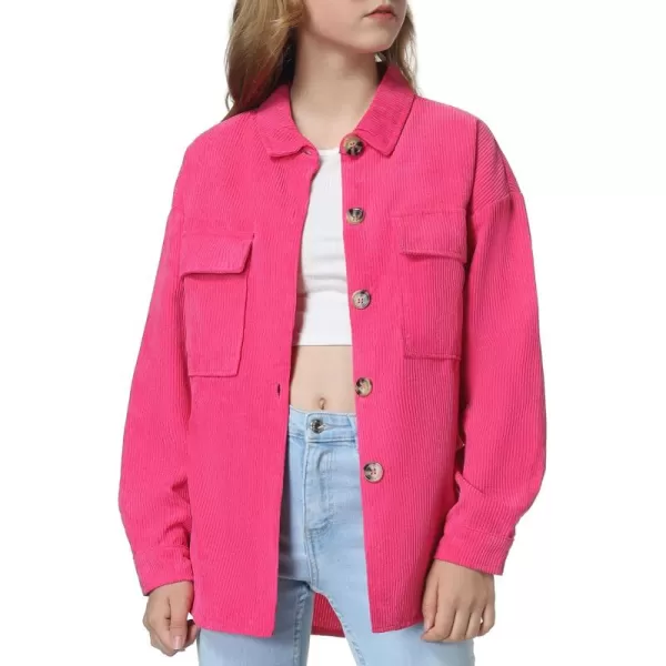 Mebius Girls Shacket Jacket Long Sleeve PlaidCorduroy Color Block Button Down Casual Collared Shirt with PocketHot Pink