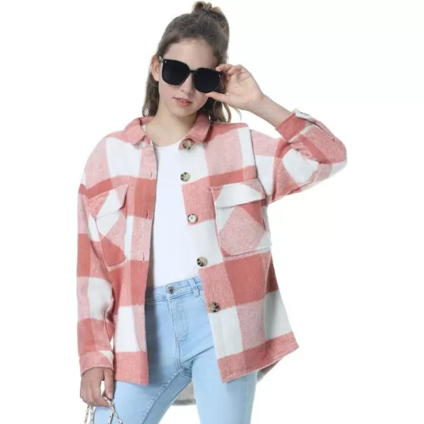Mebius Girls Shacket Jacket Long Sleeve PlaidCorduroy Color Block Button Down Casual Collared Shirt with PocketPink Plaid