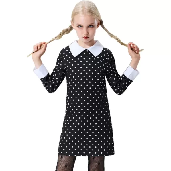 Mebius Girls Toddler Peter Pan Contrast Collar Dress Kids Vintage Tunic Dresses Casual Party Church 2T12YBlack Dot
