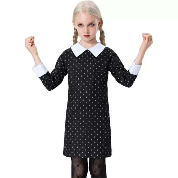 Mebius Girls Toddler Peter Pan Contrast Collar Dress Kids Vintage Tunic Dresses Casual Party Church 2T12YBlack Floral Pattern