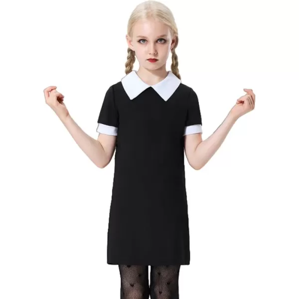 Mebius Girls Toddler Peter Pan Contrast Collar Dress Kids Vintage Tunic Dresses Casual Party Church 2T12YBlack Solidshort Sleeve