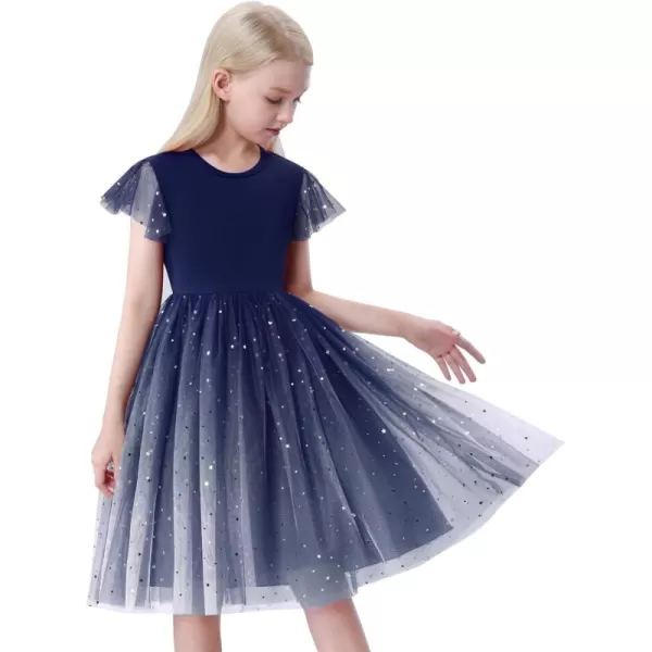 Mebius Girls Tutu Tulle Birthday Party Dress Little Girls Sparkle Fancy Fluffy Ruffle Short Sleeve Flowy Toddler DressesBlue