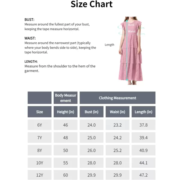 Mebius Girls Lace Maxi Long Dress Ruffle Sleeve Crewneck Tiered ALine Swing Wedding Party DressesPink