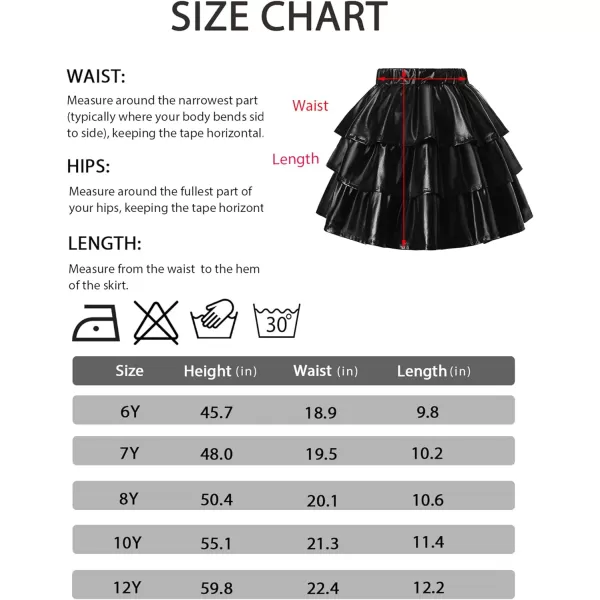 Mebius Girls Leather Metallic Skirt Elastic Waist with Shorts Pockets Tiered Ruffle Skirts Party 612YBlack Three Layers