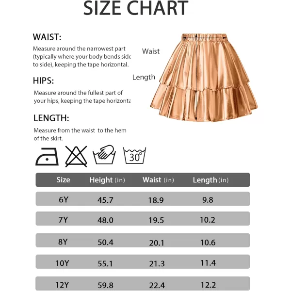 Mebius Girls Leather Metallic Skirt Elastic Waist with Shorts Pockets Tiered Ruffle Skirts Party 612YChampagne Gold