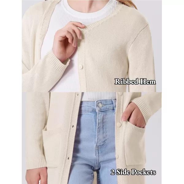 Mebius Girls Long Cardigan Sweaters Open Front Button Down V Neck Long Sleeve Knit Outwear with Pockets 612YBeige