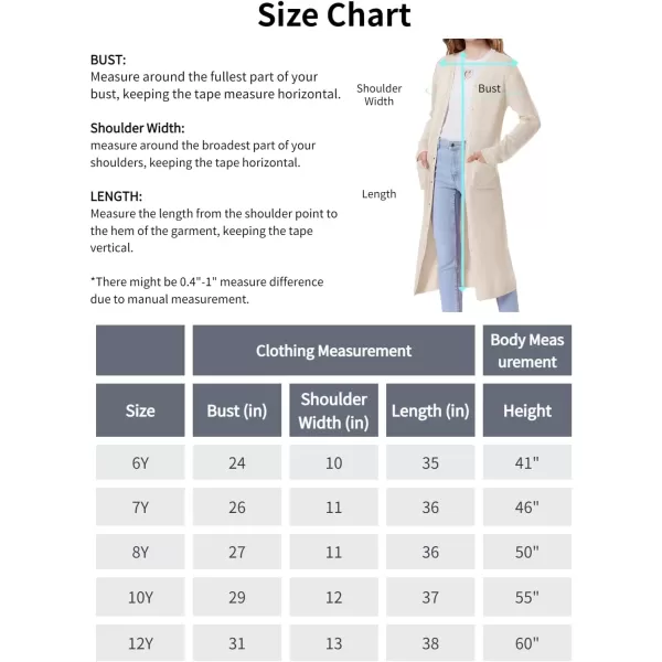Mebius Girls Long Cardigan Sweaters Open Front Button Down V Neck Long Sleeve Knit Outwear with Pockets 612YBeige
