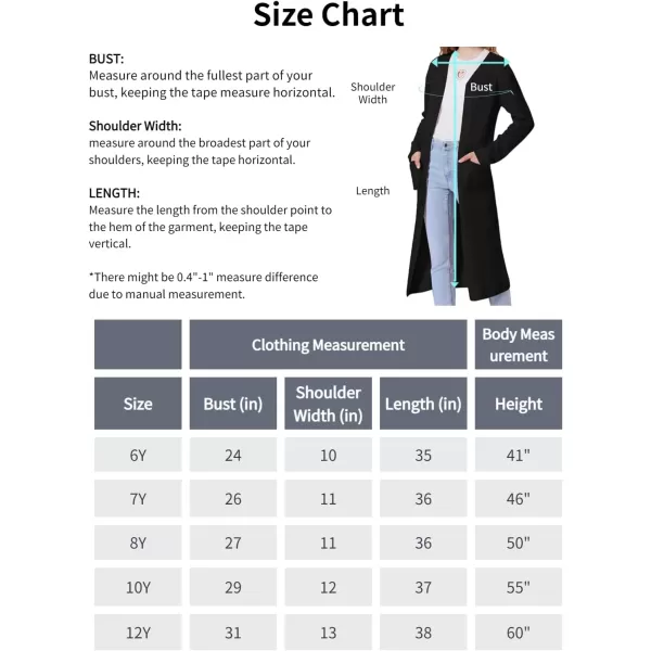 Mebius Girls Long Cardigan Sweaters Open Front Button Down V Neck Long Sleeve Knit Outwear with Pockets 612YBlack