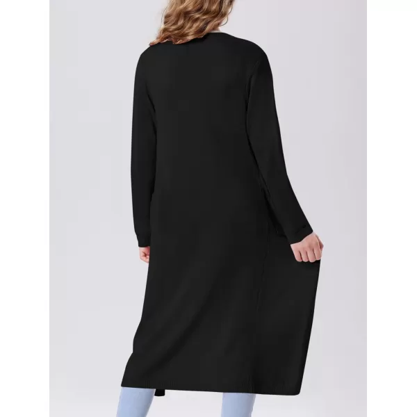 Mebius Girls Long Cardigan Sweaters Open Front Button Down V Neck Long Sleeve Knit Outwear with Pockets 612YBlack