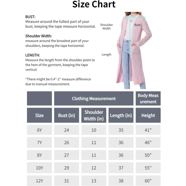 Mebius Girls Long Cardigan Sweaters Open Front Button Down V Neck Long Sleeve Knit Outwear with Pockets 612YPink
