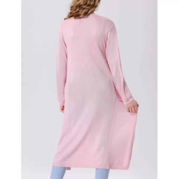 Mebius Girls Long Cardigan Sweaters Open Front Button Down V Neck Long Sleeve Knit Outwear with Pockets 612YPink