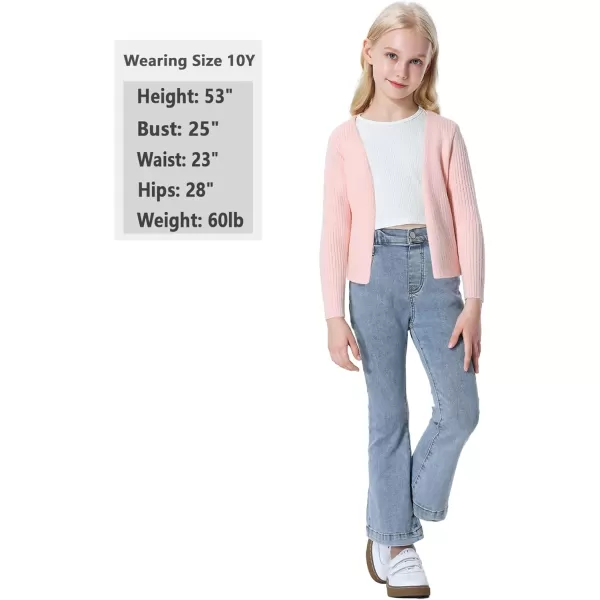 Mebius Girls Long Sleeve Cropped Cardigan Sweater Kids Ribbed Knit V Neck Tie Front Bolero Shrug Top School CasualPink