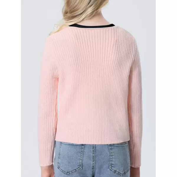 Mebius Girls Long Sleeve Cropped Cardigan Sweater Kids Ribbed Knit V Neck Tie Front Bolero Shrug Top School CasualPink
