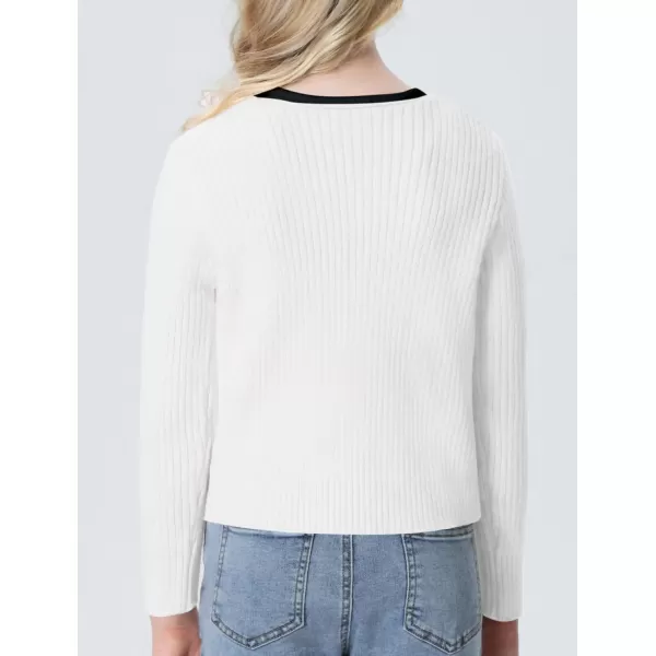 Mebius Girls Long Sleeve Cropped Cardigan Sweater Kids Ribbed Knit V Neck Tie Front Bolero Shrug Top School CasualWhite