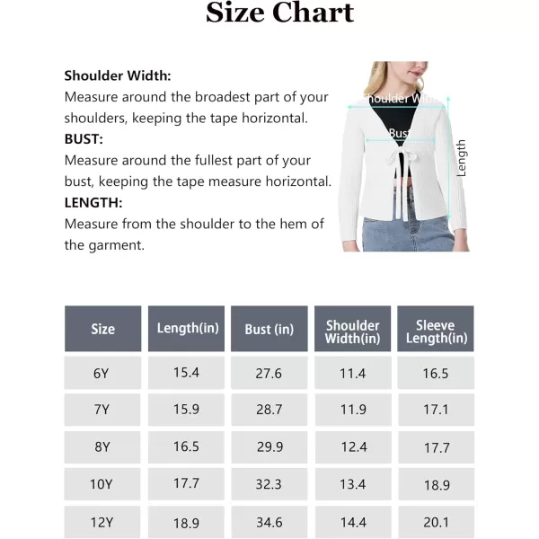 Mebius Girls Long Sleeve Cropped Cardigan Sweater Kids Ribbed Knit V Neck Tie Front Bolero Shrug Top School CasualWhite