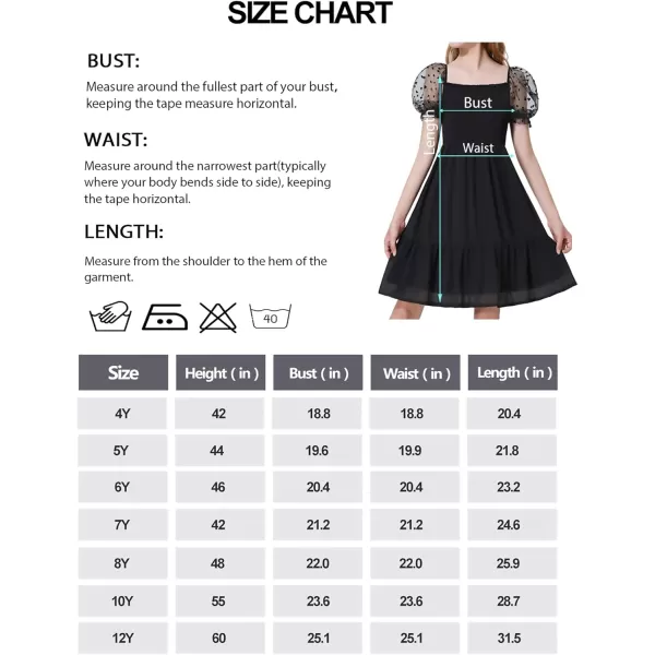 Mebius Girls Puff Sleeve Party Dress Polka Dots Mesh Square Neck Smocked Flowy A Line Ruffle Black Dresses for CasualBlack Hearts