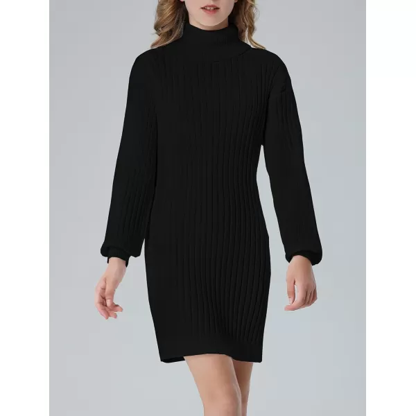 Mebius Girls Sweater Dress Turtleneck Lantern Long Sleeve Loose Fall Winter Christmas Casual Knit Ribbed DressBlack