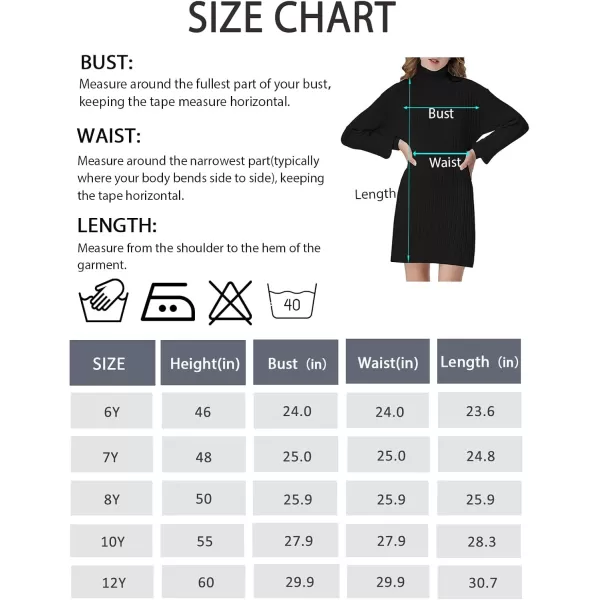 Mebius Girls Sweater Dress Turtleneck Lantern Long Sleeve Loose Fall Winter Christmas Casual Knit Ribbed DressBlack