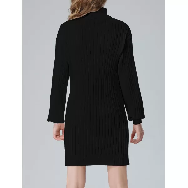 Mebius Girls Sweater Dress Turtleneck Lantern Long Sleeve Loose Fall Winter Christmas Casual Knit Ribbed DressBlack