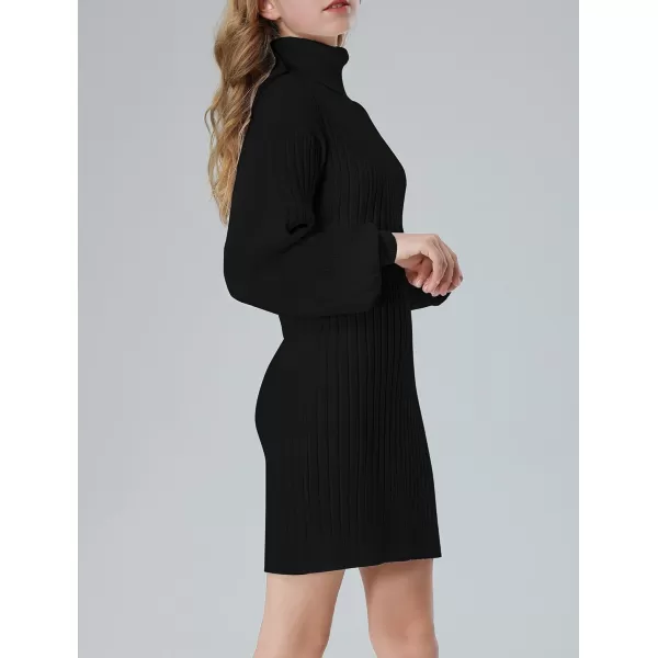 Mebius Girls Sweater Dress Turtleneck Lantern Long Sleeve Loose Fall Winter Christmas Casual Knit Ribbed DressBlack
