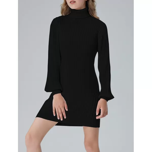Mebius Girls Sweater Dress Turtleneck Lantern Long Sleeve Loose Fall Winter Christmas Casual Knit Ribbed DressBlack