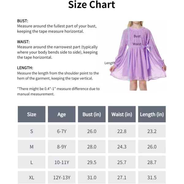 Mebius Girls Swiss Dot Long Sleeve Flowy Dresses Chiffon Mesh Aline Belted Dress for 612 YearsPurple