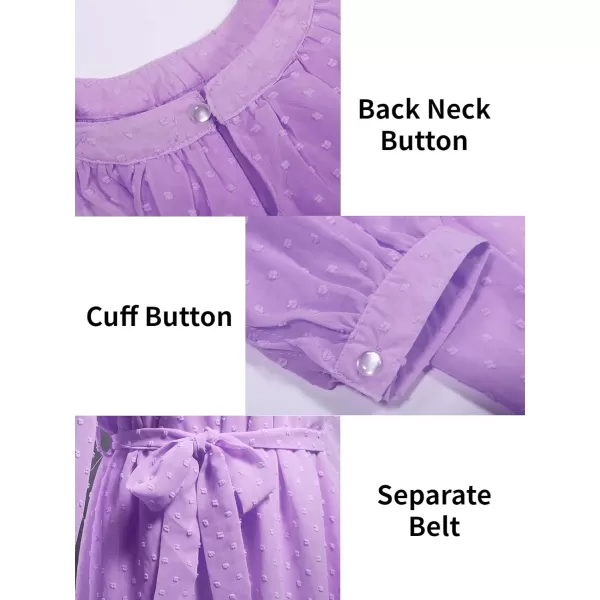 Mebius Girls Swiss Dot Long Sleeve Flowy Dresses Chiffon Mesh Aline Belted Dress for 612 YearsPurple