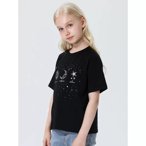 Mebius Girls Toddler Graphic Tees T Shirts Letter Print Summer Casual Short Sleeve Crewneck Preppy Cute Top 3T12YBlack Astronomy