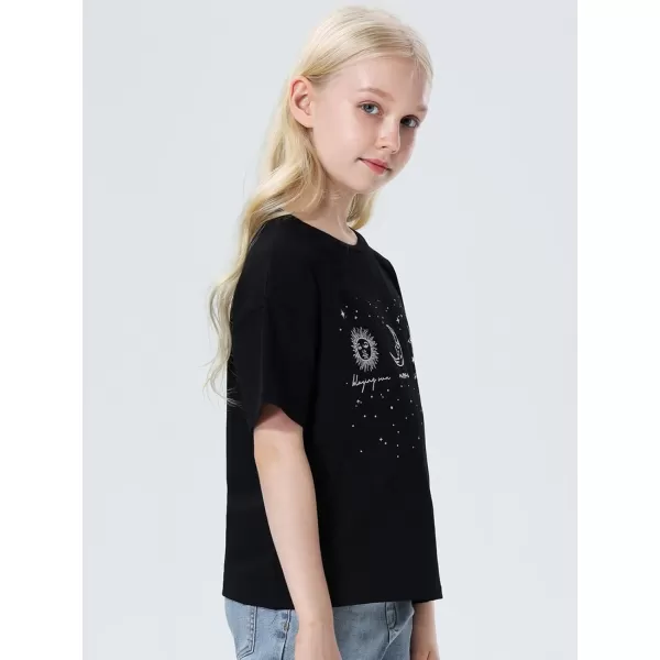 Mebius Girls Toddler Graphic Tees T Shirts Letter Print Summer Casual Short Sleeve Crewneck Preppy Cute Top 3T12YBlack Astronomy