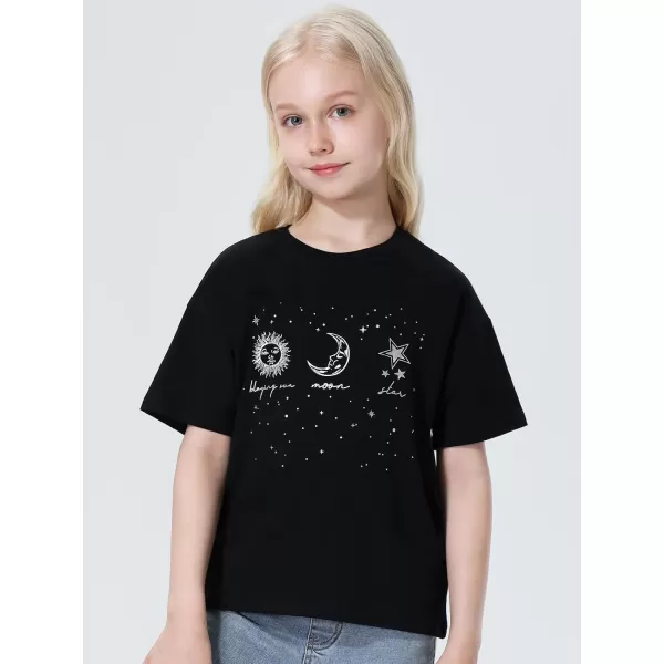 Mebius Girls Toddler Graphic Tees T Shirts Letter Print Summer Casual Short Sleeve Crewneck Preppy Cute Top 3T12YBlack Astronomy