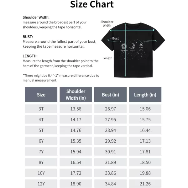 Mebius Girls Toddler Graphic Tees T Shirts Letter Print Summer Casual Short Sleeve Crewneck Preppy Cute Top 3T12YBlack Astronomy