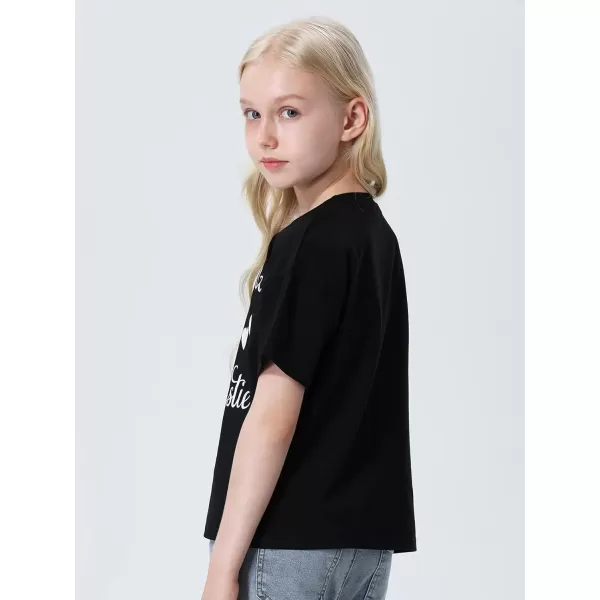 Mebius Girls Toddler Graphic Tees T Shirts Letter Print Summer Casual Short Sleeve Crewneck Preppy Cute Top 3T12YBlack Auntie