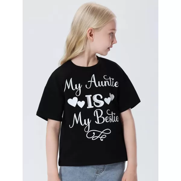 Mebius Girls Toddler Graphic Tees T Shirts Letter Print Summer Casual Short Sleeve Crewneck Preppy Cute Top 3T12YBlack Auntie