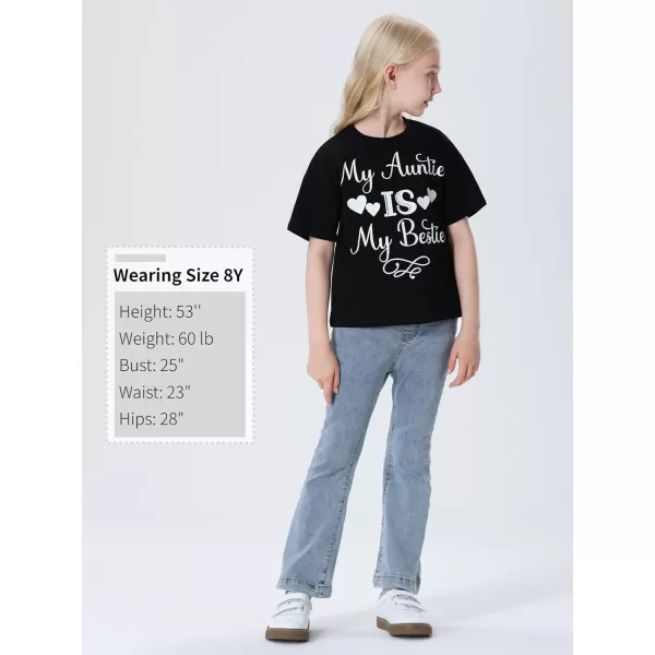 Mebius Girls Toddler Graphic Tees T Shirts Letter Print Summer Casual Short Sleeve Crewneck Preppy Cute Top 3T12YBlack Auntie