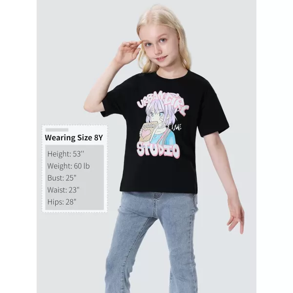 Mebius Girls Toddler Graphic Tees T Shirts Letter Print Summer Casual Short Sleeve Crewneck Preppy Cute Top 3T12YBlack Cartoon