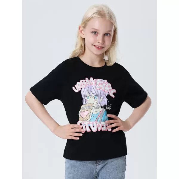 Mebius Girls Toddler Graphic Tees T Shirts Letter Print Summer Casual Short Sleeve Crewneck Preppy Cute Top 3T12YBlack Cartoon