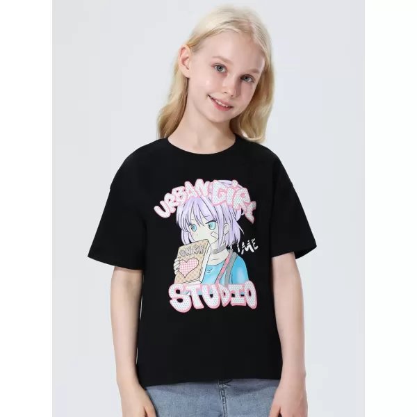 Mebius Girls Toddler Graphic Tees T Shirts Letter Print Summer Casual Short Sleeve Crewneck Preppy Cute Top 3T12YBlack Cartoon