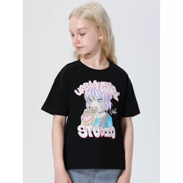 Mebius Girls Toddler Graphic Tees T Shirts Letter Print Summer Casual Short Sleeve Crewneck Preppy Cute Top 3T12YBlack Cartoon