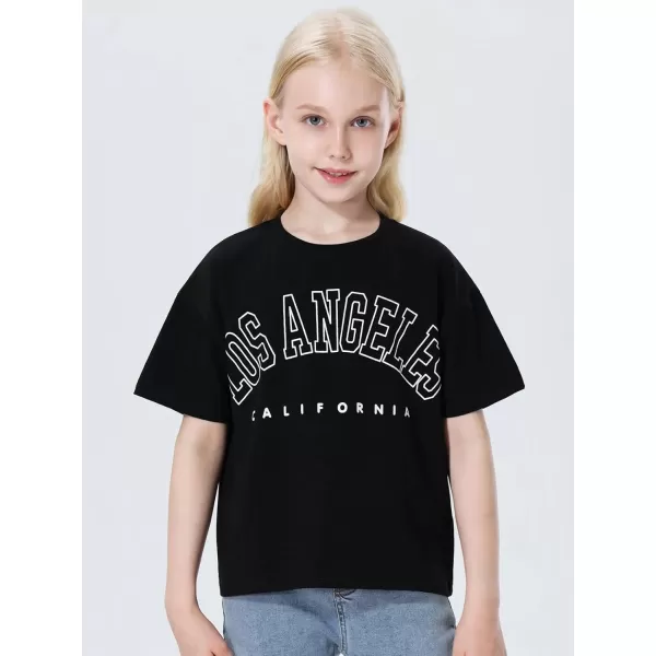 Mebius Girls Toddler Graphic Tees T Shirts Letter Print Summer Casual Short Sleeve Crewneck Preppy Cute Top 3T12YBlack La